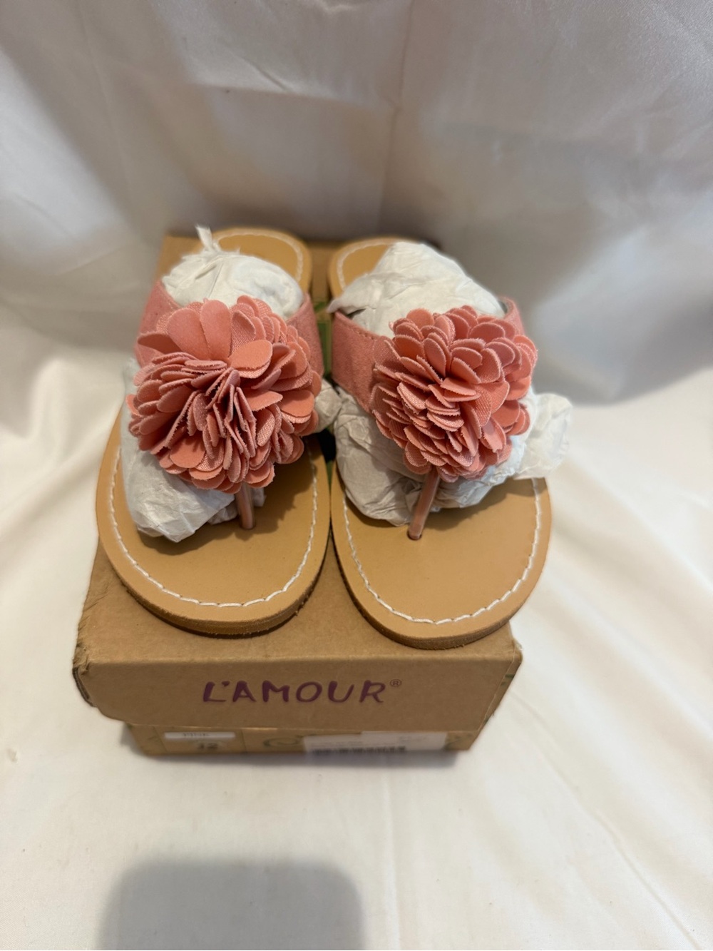 NWT L'Amour Pink Flower Thong Sandal Girls Size 12